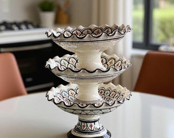 Pottery Bowl Moroccan white Glaze, Handmade Ceramic Serving Fruit Bowl