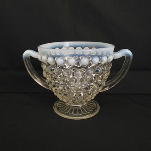 Anchor Hocking Moonstone Sugar, Open Sugar Bowl, Clear Opalescent Footed Cup with Handles