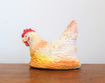 Primitive Chalkware Chicken 2\u201d white on nest