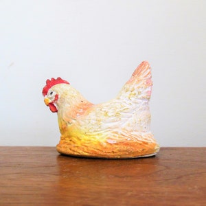 Chalk Easter Chicken on Nest, Old Chalkware Sitting Hen, Use in Easter Basket, Spring Chick Holiday Decor