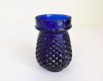 Blue Glass Victorian Fairy Light, Cobalt Fairy Lamp, Christmas Diamond Pattern Little Candle Jar, Lantern Antique Holiday Decor-2