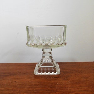 Jeannette Glass Wedding Compote, Clear Glass Square Dish on Pedestal, Mid Century Pressed Glass Candy Dish, CLEARANCE