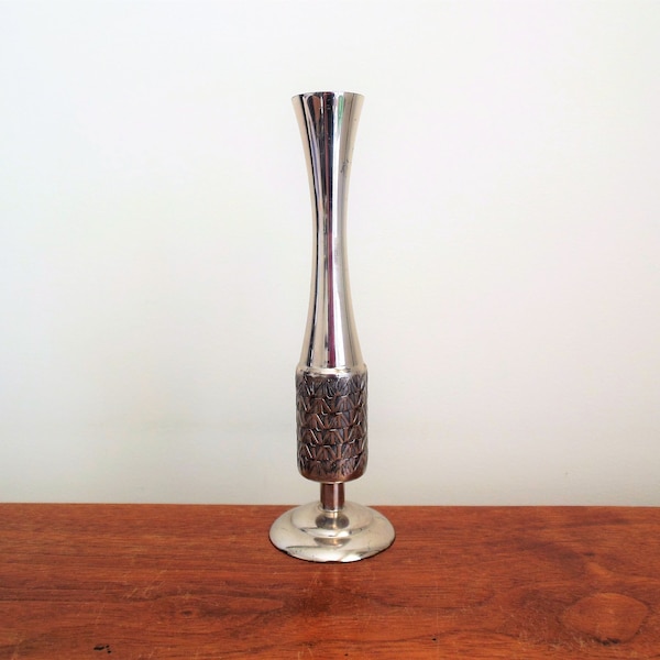 Towle Flower Vase, Silver Metal Vase With Band, Towle E.P. Germany Number 4181, 7 Inch Slender Modernist Bud Vase