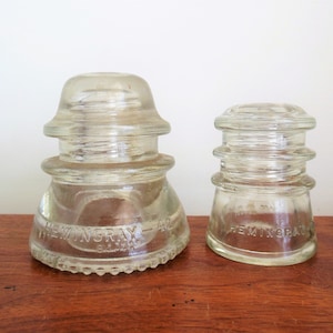 Hemingray Insulators, Two Clear Glass Wire Insulators, Number 42 and Number 10 Original Insulators, For Collection or Repurpose CLEARANCE