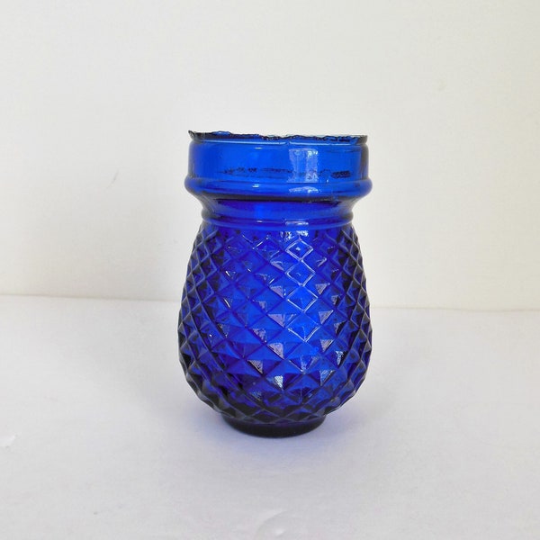 Blue Glass Victorian Fairy Light, Cobalt Fairy Lamp, Christmas Diamond Pattern Little Candle Jar Lantern, Antique Holiday Decor-3