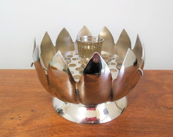 Silver Plate Candle Holder and Flower Vase, Made in Hong Kong, Centerpiece Holds a Single Taper Candle and Flowers