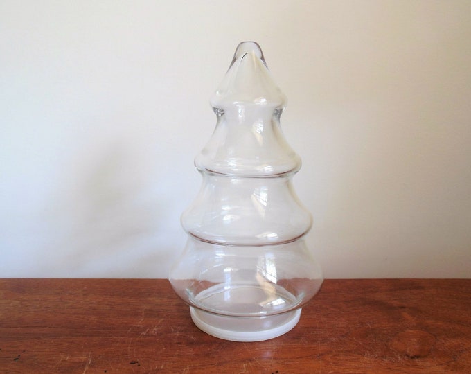 Glass Christmas Tree Shaped Jar, Clear Libbey Glass Holiday Candy
