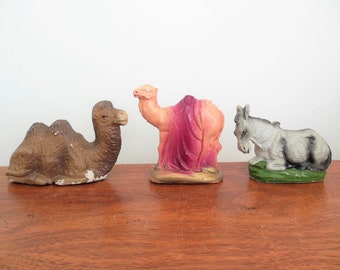 Christmas Nativity Animal Sold As Is, Choose One Shabby Donkey or Camel Figure, Mid Century Holiday Animals, All As Is