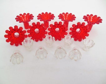 Christmas Tree Light Reflectors Clear and Red Plastic Light Covers, Lot of 16, 8 Red and 8 Mini Clear for Holiday Tree