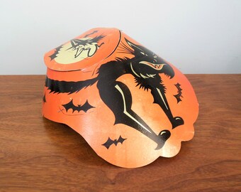 Halloween Party Hat Cardboard Trick Or Treat Cap, Black Cat Witch Moons and Bats, MCM Fall Autumn Party Decor