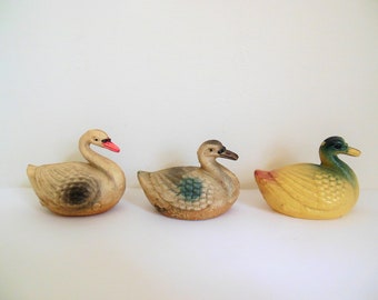 One Celluloid Duck or Swan, Your Choice of One, Little Old Plastic Bird, Christmas Geese, Putz Village, Collection, or Spring Decorating