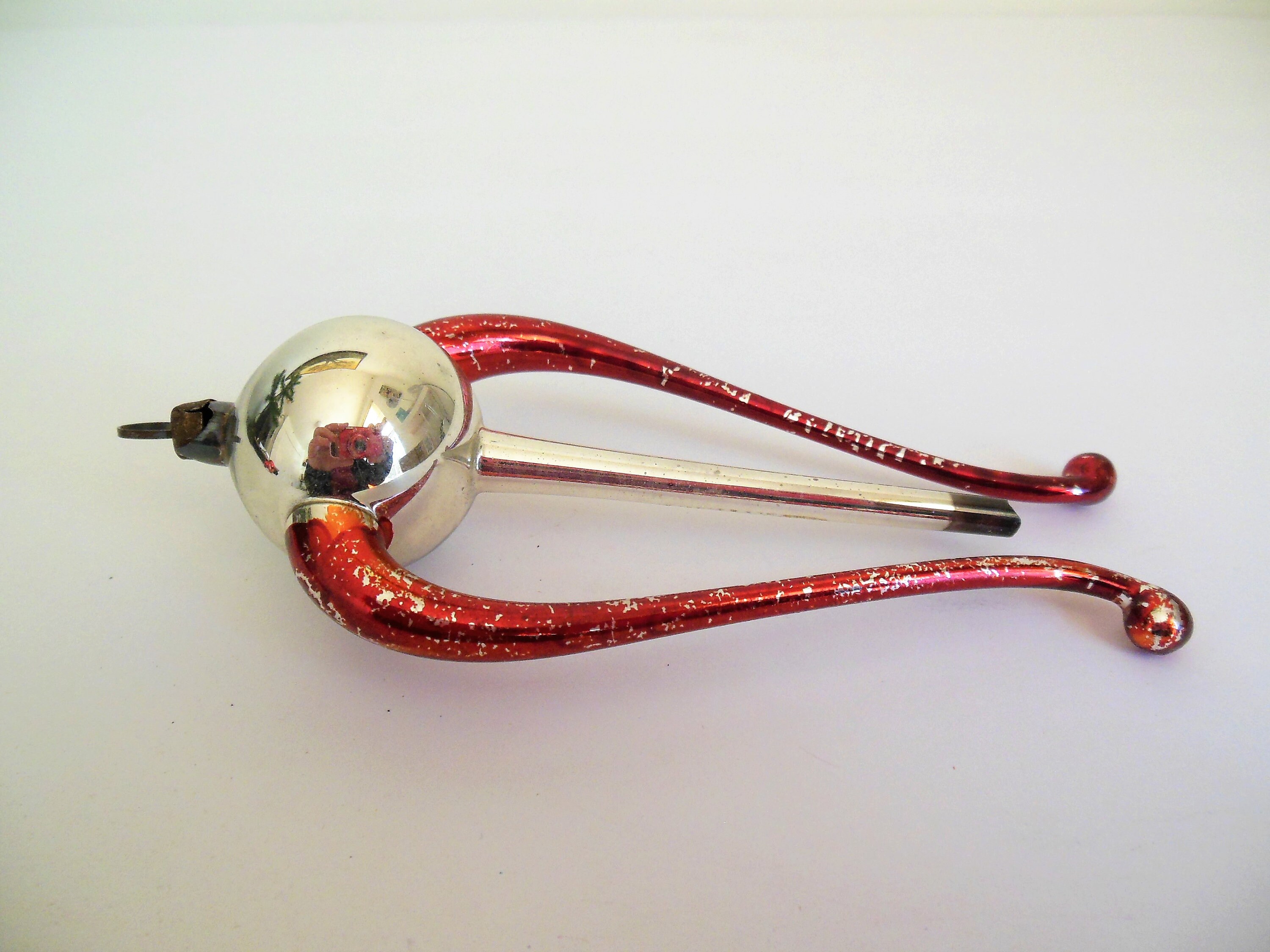 Harp Christmas Ornament Red and Silver Blown Glass Lyre, Antique ...