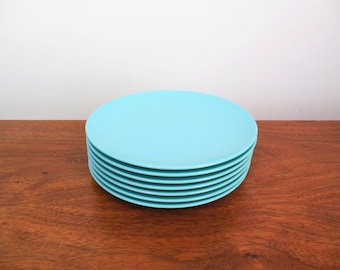 Blue Melmac Plates Set of Seven Robins Egg Aqua Blue Unbreakable Small Plates Plastic Dinnerware Number G7