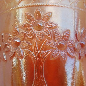 Marigold Orange Tree, Carnival Glass Mug, Iridescent Flowered Handled Cup, Antique Drinking Glass image 4