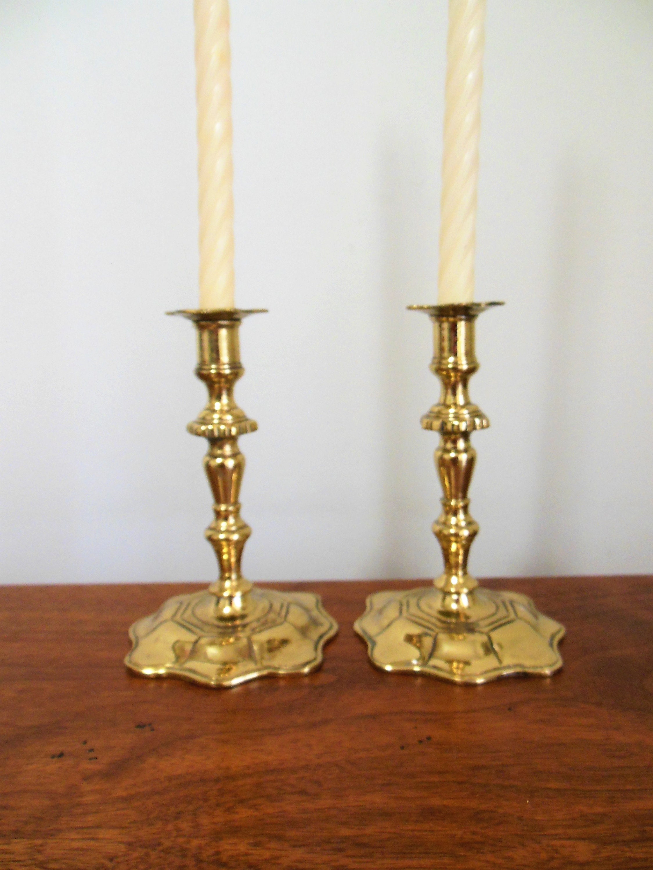 Two Gold Candlestick Holders for Small Half Inch Candles Heavy Etsy