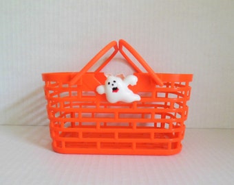 Orange Halloween Basket With Ghosts, Small Plastic Trick or Treat Container With Handles, Paper Magic Group Made in China