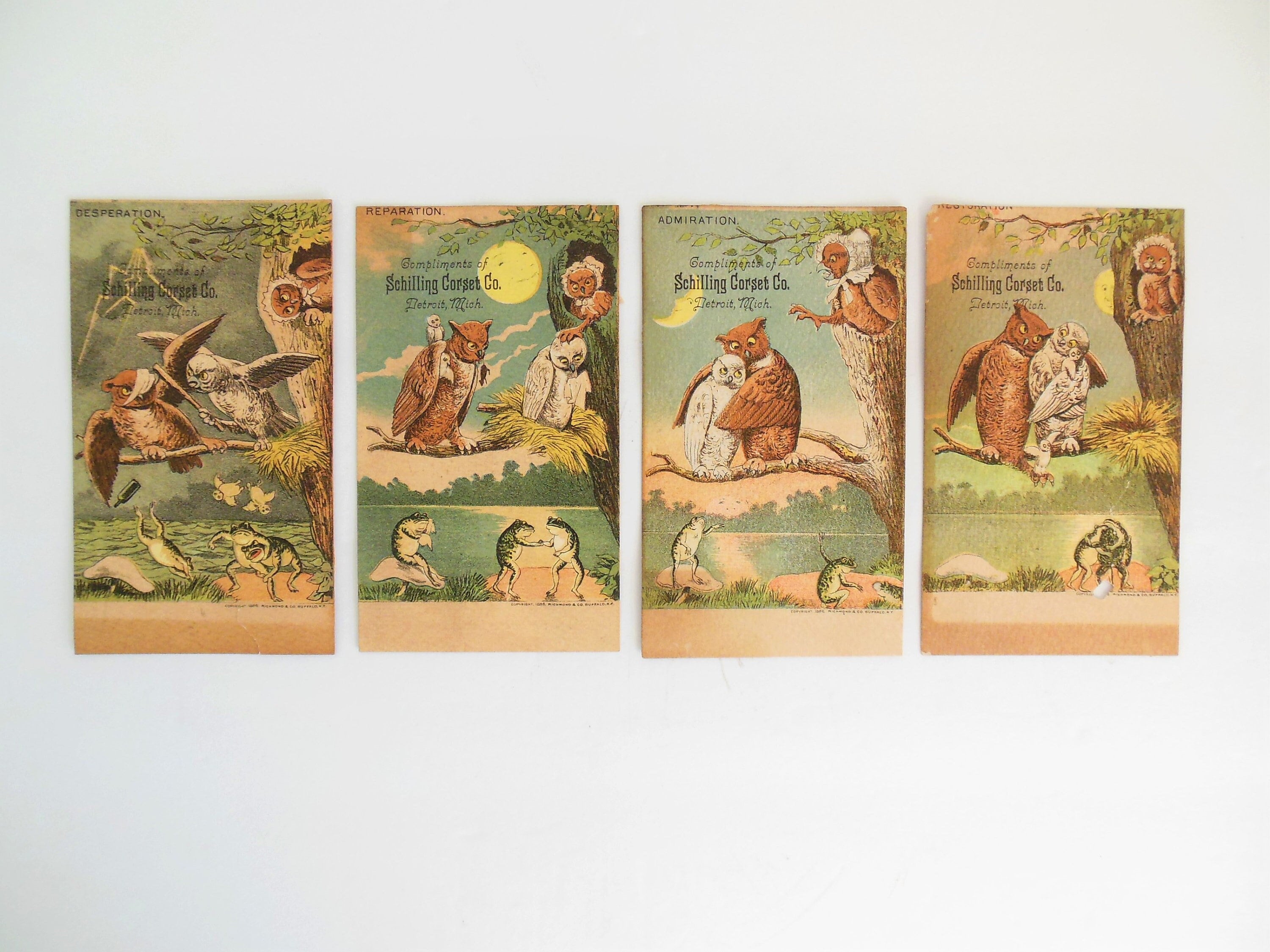 One Owl Halloween Trade Card Your Choice, Compliments of Schilling Corset Co Detroit MI, Richmond &a