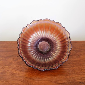 Fenton Stippled Rays, Amethyst Berry Bowl, Antique Iridescent Small Dish on Pedestal, Dark Carnival Glass Bowl