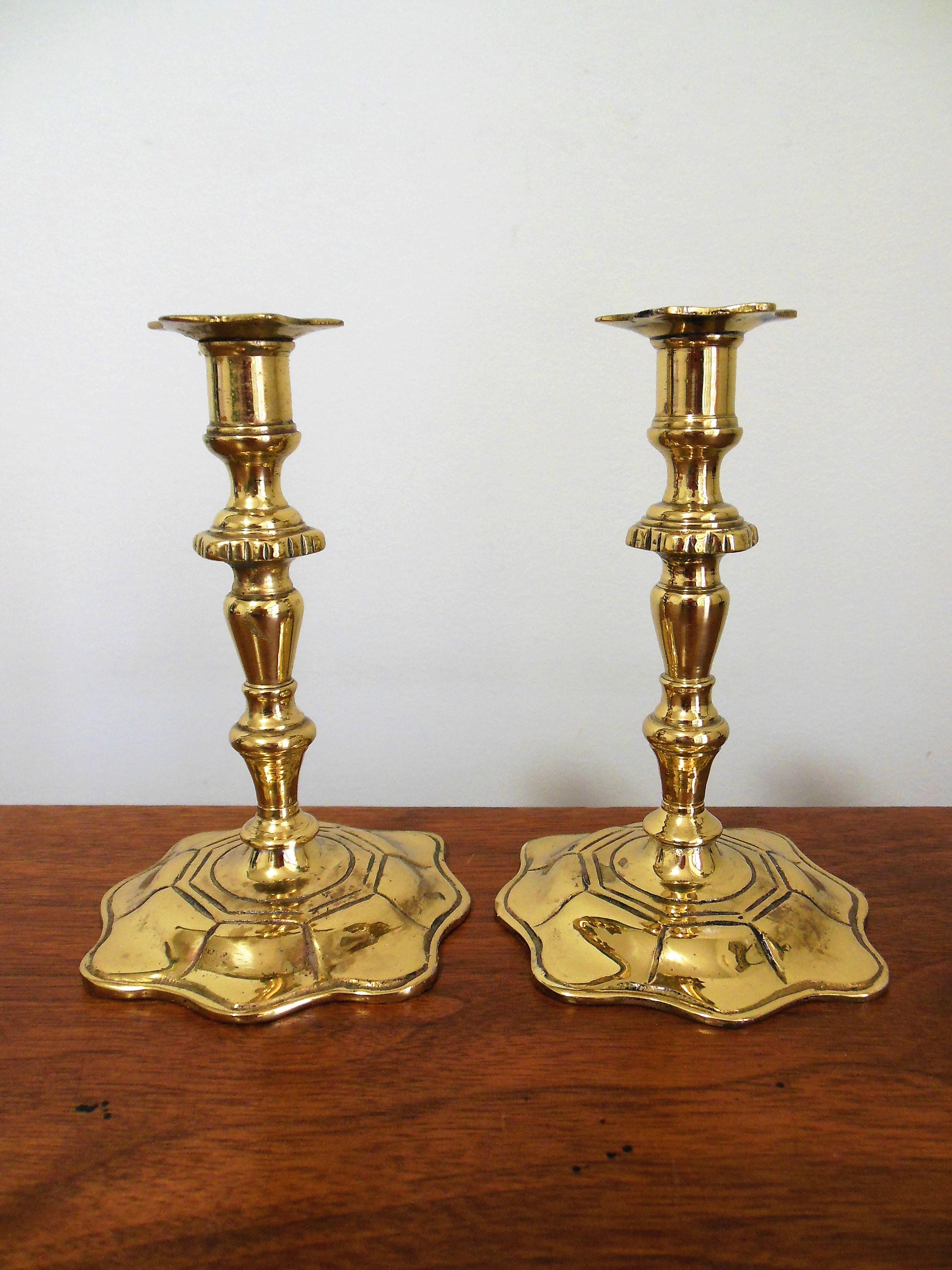 Two Gold Candlestick Holders for Small Half Inch Candles Heavy Etsy