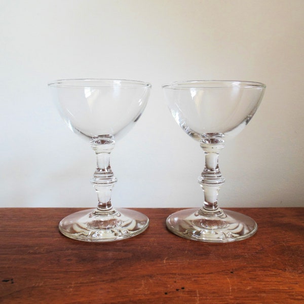 Georgian by Libbey Cocktail or Liquor Glasses, Two Smaller Clear Stemmed Cups with Wafer Stem, Vintage Barware