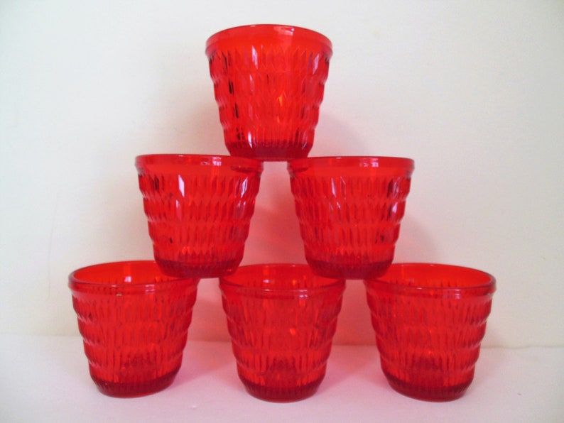 Dupont Diamond Pattern Glasses Set of Nine Lucite Acrylic Resin Unbreakable Tumblers Red Green and Clear for Christmas or Year Round Use