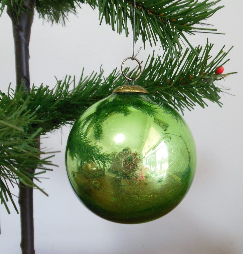 Green Kugel Ornament Old Blown Glass German Christmas Ball Etsy