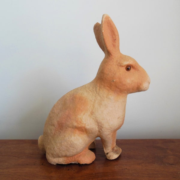 Old Paper Mache Easter Bunny, Large Brown Drake Process Cardboard Rabbit, Easter Basket or Spring Decor, Sold As Is