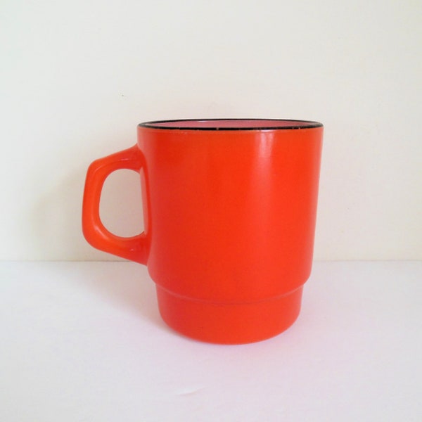 Orange Fire King Mug with Black Rim for Halloween, Anchor Hocking Milk Glass Coffee Teacup, Vintage Sold As Is