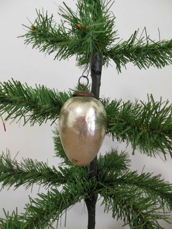 4 Pcs Original Vintage Green & Silver Glass Christmas Kugel / Ornament  Germany