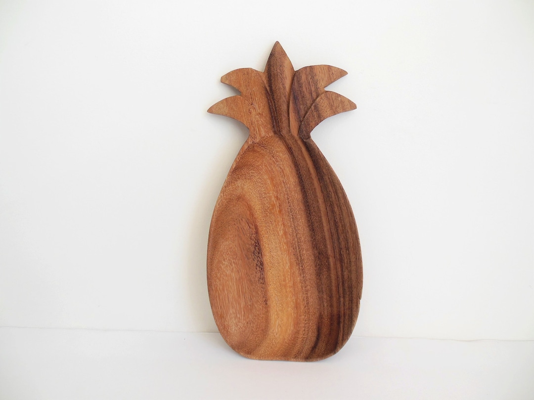 Wood Pineapple Bowl, Monkey Pod Wooden Dish, J V Garcia's Homecraft Philippines, Retro Souvenir