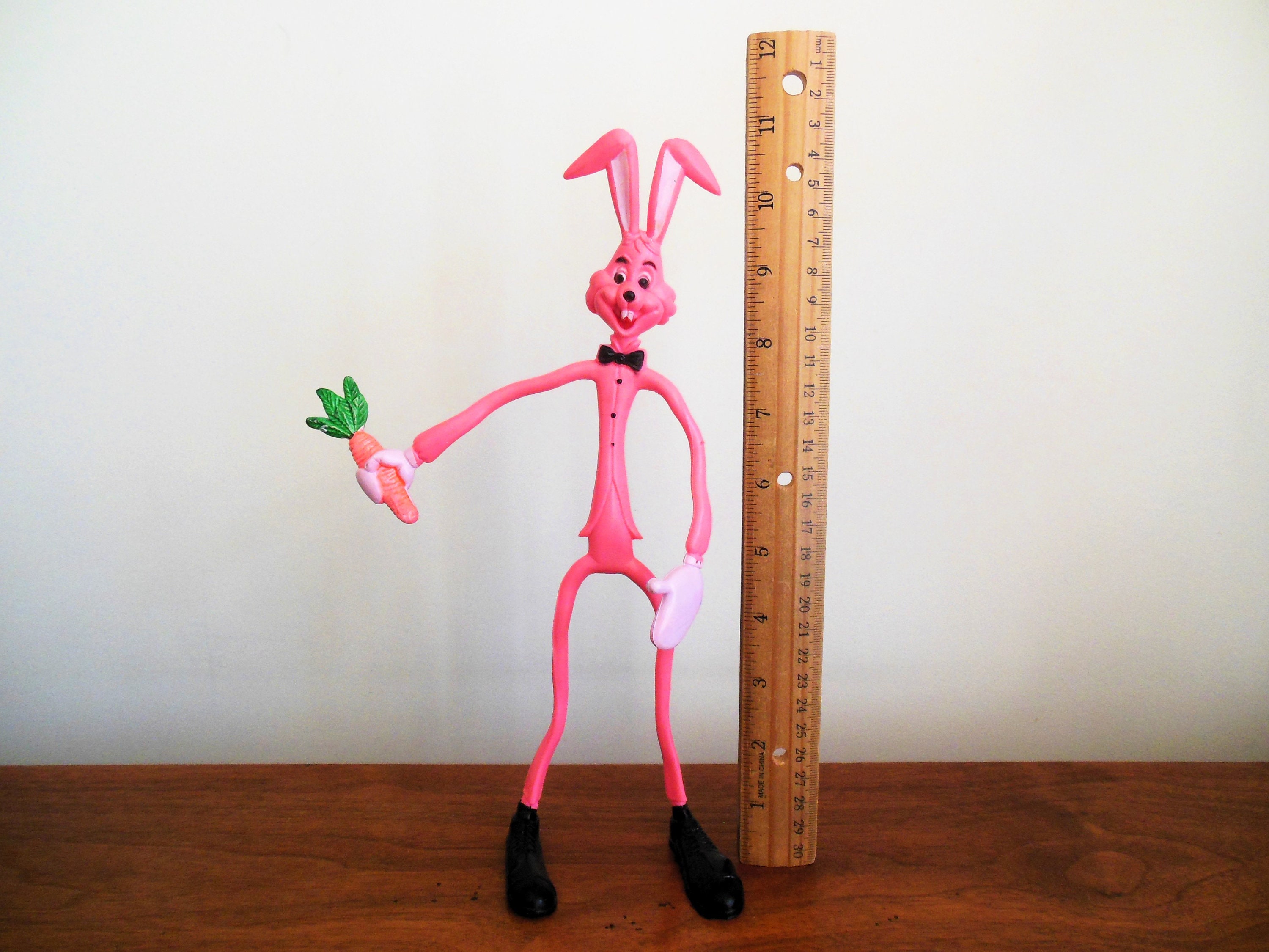 Easter Bunny Poseable Pink Toy Skinny Bendy Rabbit With Big Feet, Retro ...