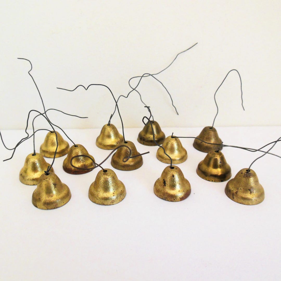 Gold Mini Christmas Bell Lot of 13 Half Inch Metal Ringing Bells on a ...