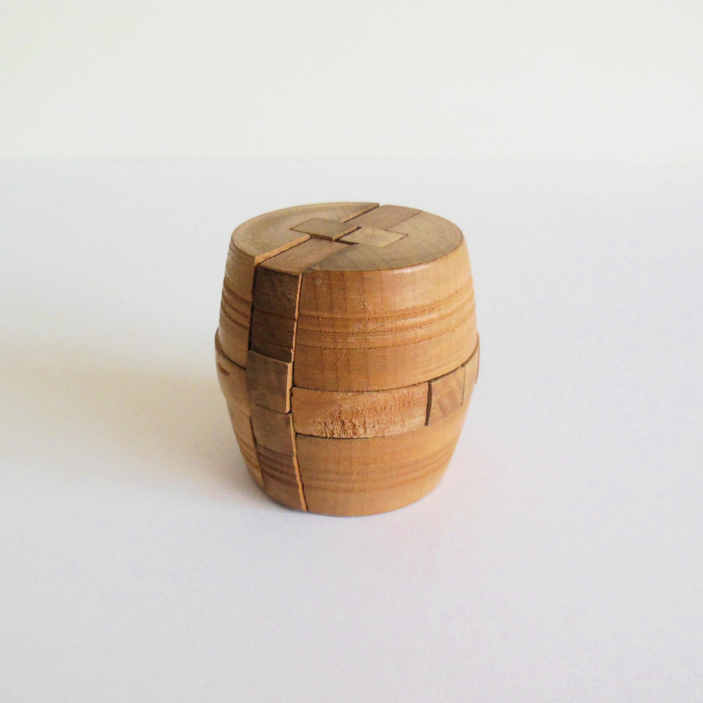 Wood Barrel Puzzle Vintage Small 3D Brain Teaser Toy, Challenge to