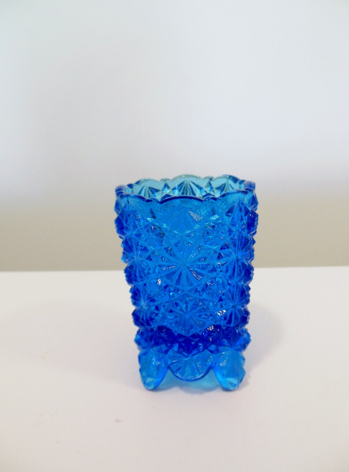 Daisy and Button Blue Glass Toothpick Holder Aqua Blue Footed Etsy