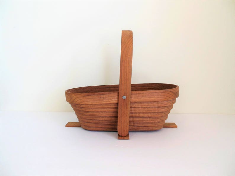 Collapsible Wooden Basket With Handle Handmade Wood Container For Summer Or Fall Display Organization