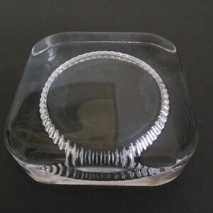 Glass Paperweight Square with Round Ridged Opening, Vintage Thick Glass for Display Crafts or Gift