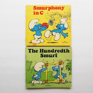 The Hundredth Smurf and Smurphony in C Books, Two Mini Storybooks Random House Copyright 1982 by Peyo, Vintage Smurfs Cartoon Book