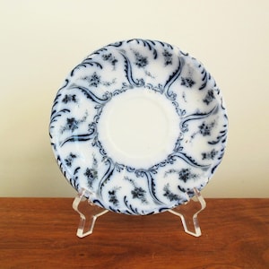 English Flow Blue Saucer Constance by W. A. A. William Alsager Adderly Co., Floral Scroll Pattern on Small Antique Plate