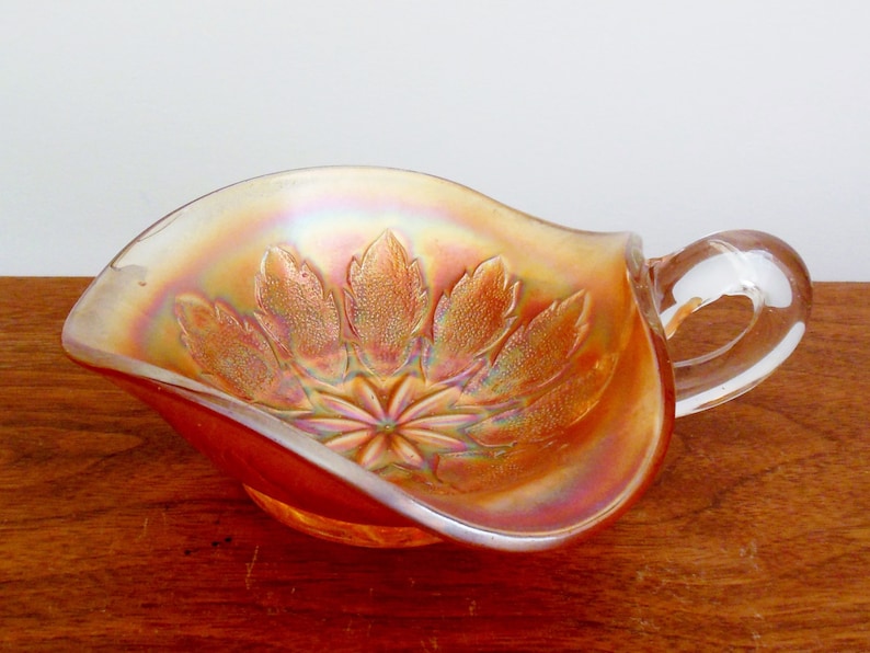 Dugan Carnival Glass Leaf Rays Nappy Spade Shaped Dish Etsy