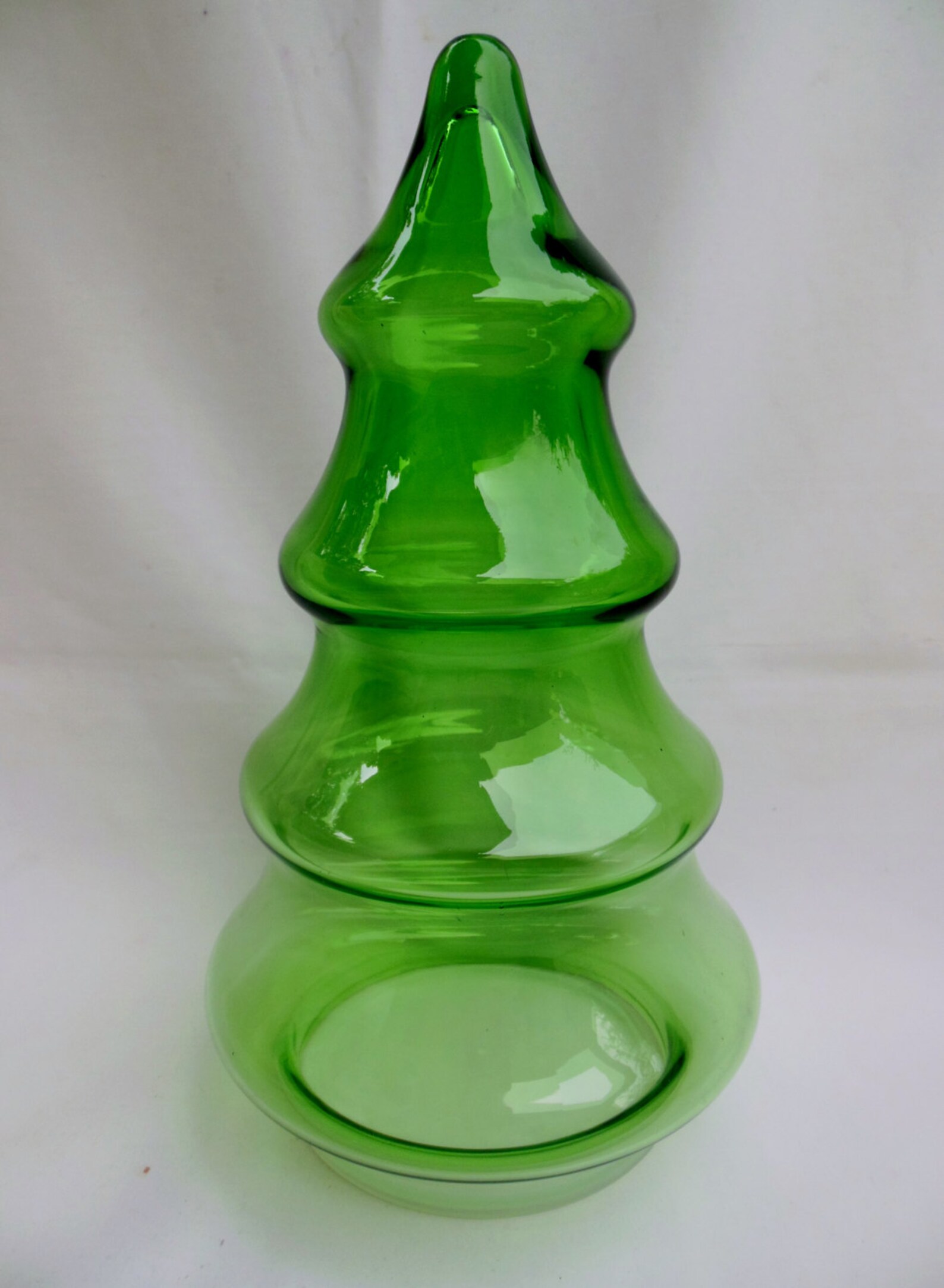 Green Glass Christmas Tree Shaped Jar Candy Dish with Plastic Etsy