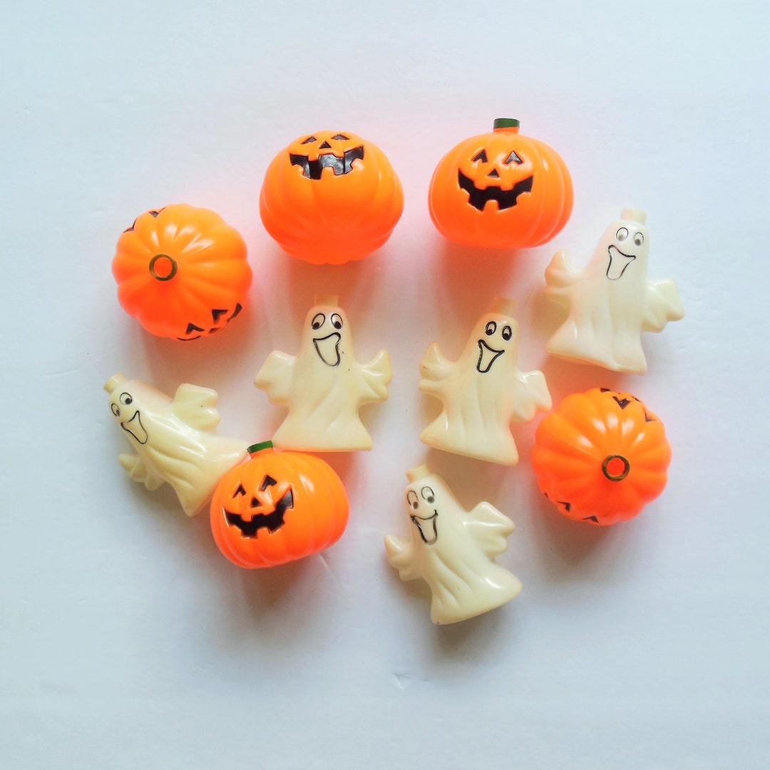 Halloween Ghost and Pumpkin Light Covers, 5 Jack O Lanterns, 5 Plastic Ghosts for Mini Lights