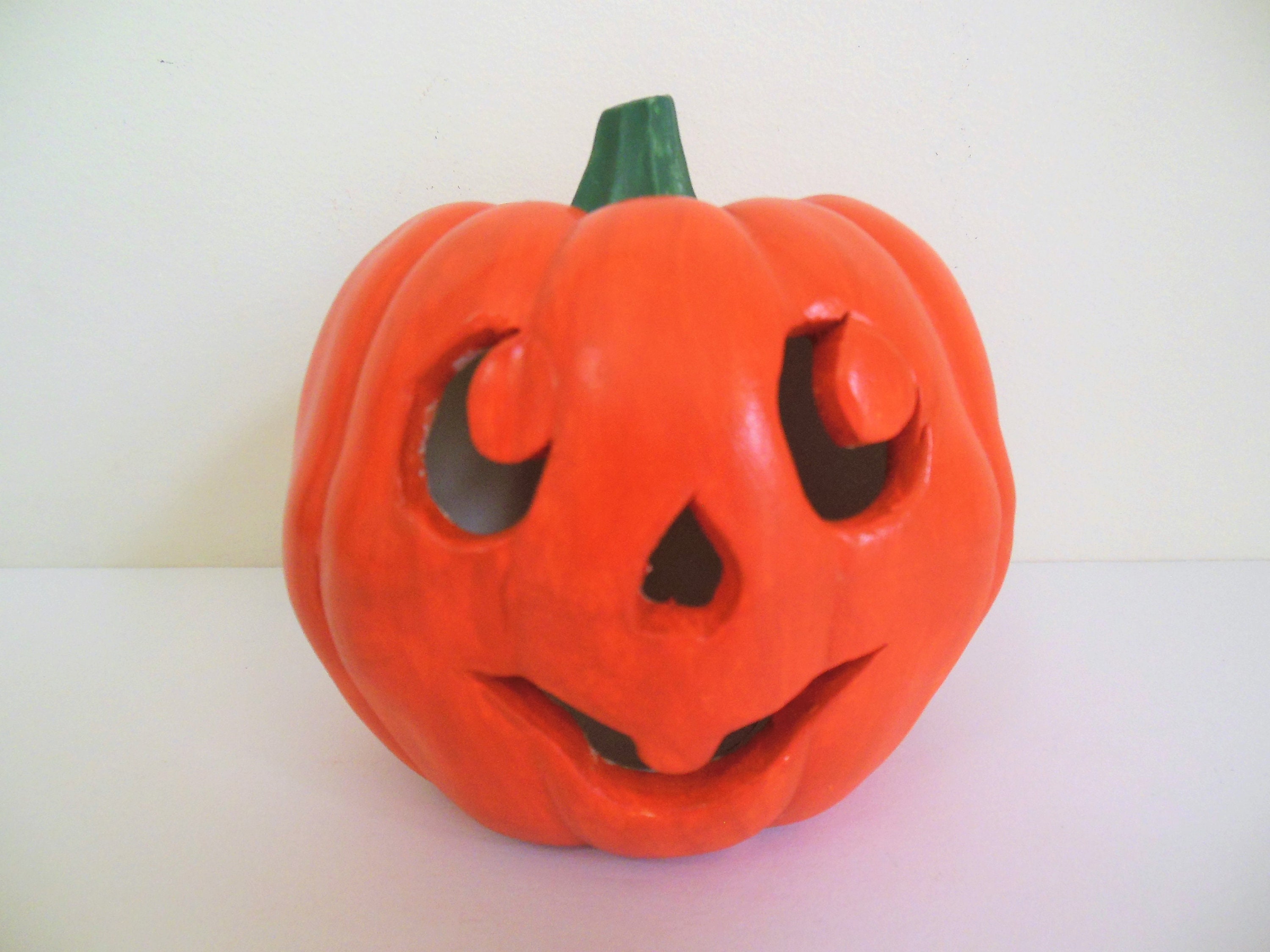 Halloween Pumpkin Small Ceramic Jack O Lantern, Open Crescent Eyes
