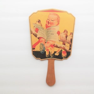Old Advertising Fan for 666 Remedies Medicine, Baby and Birds Singing a Carol, Compliments of Your Druggist, Sold As Is