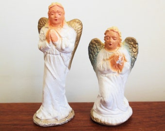 Christmas Nativity Angel Your Choice, One Chalkware Plaster Figure with Gold Wings, Manger Creche Xmas Display, Sold As Is