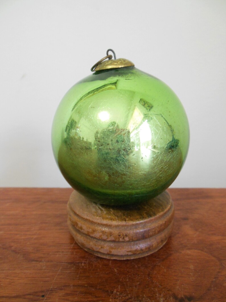 Green Kugel Ornament Old Blown Glass German Christmas Ball Etsy