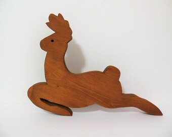 Wood Deer for Christmas, Handmade Solid Wooden Leaping Reindeer, for Holiday Decor or Crafts, CLEARANCE