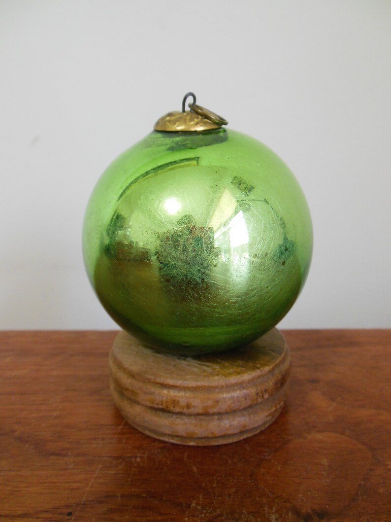 Green Kugel Ornament Old Blown Glass German Christmas Ball Etsy