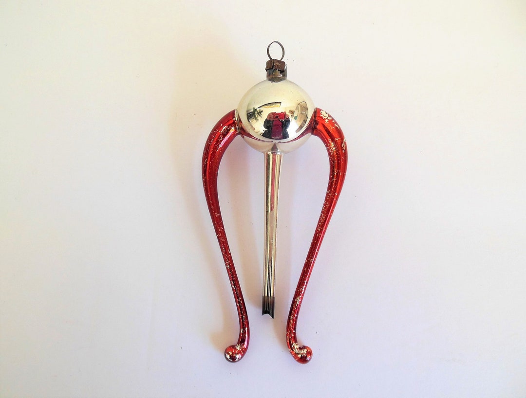 Harp Christmas Ornament Red and Silver Blown Glass Lyre, Antique ...