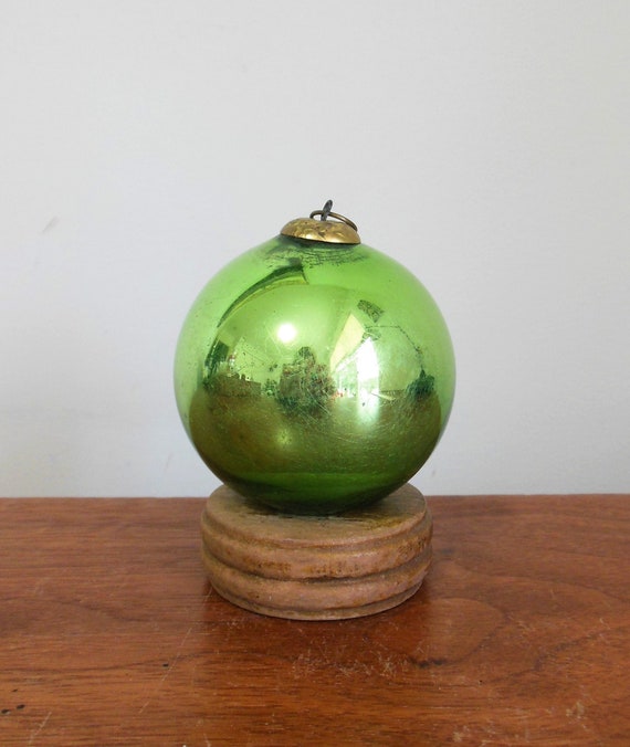Green Kugel Ornament Old Blown Glass German Christmas Ball Etsy