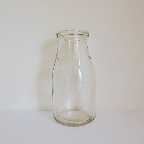 Glass Milk Bottle Old Clear Glass, Property of Dairy Container Corp., Detroit Michigan, Half Pint Liquid, Vintage Collectible Jar